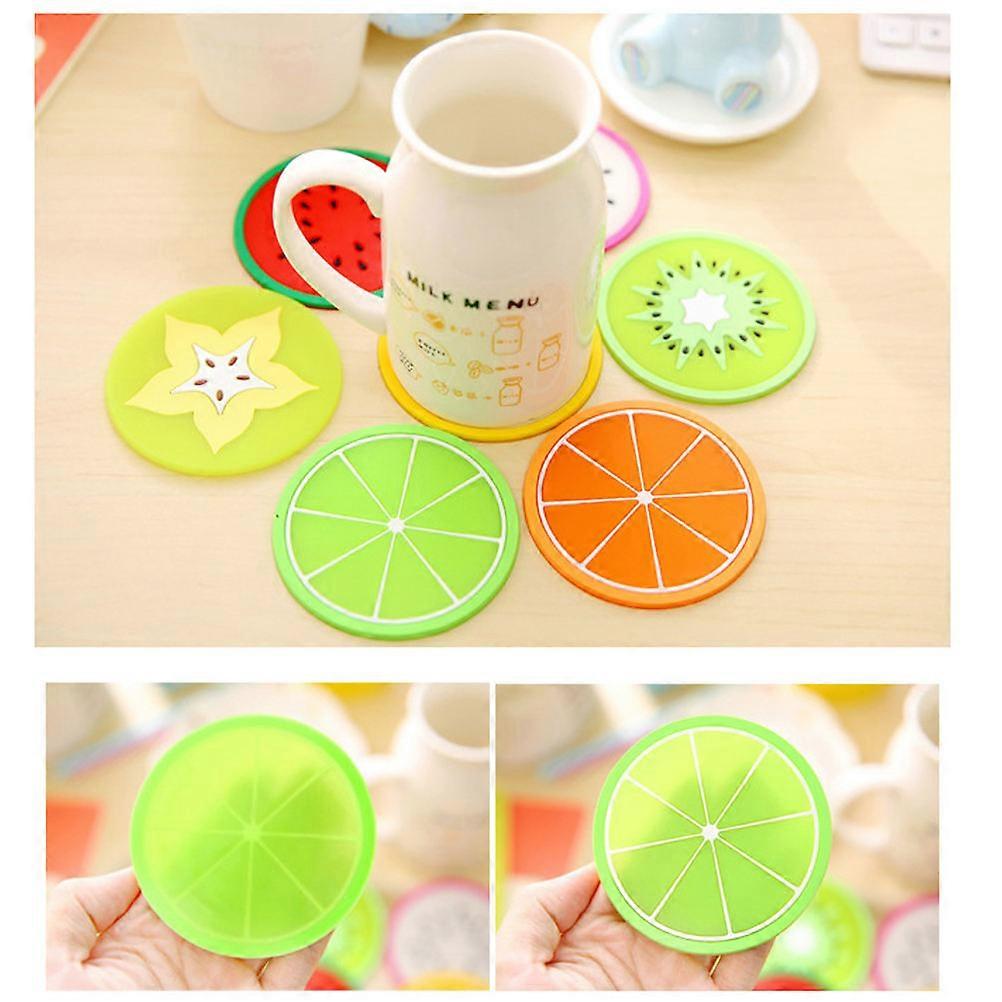 Round Silicone Coaster Waterproof Absorbent Fruit Design for Table Protection 2Pcs