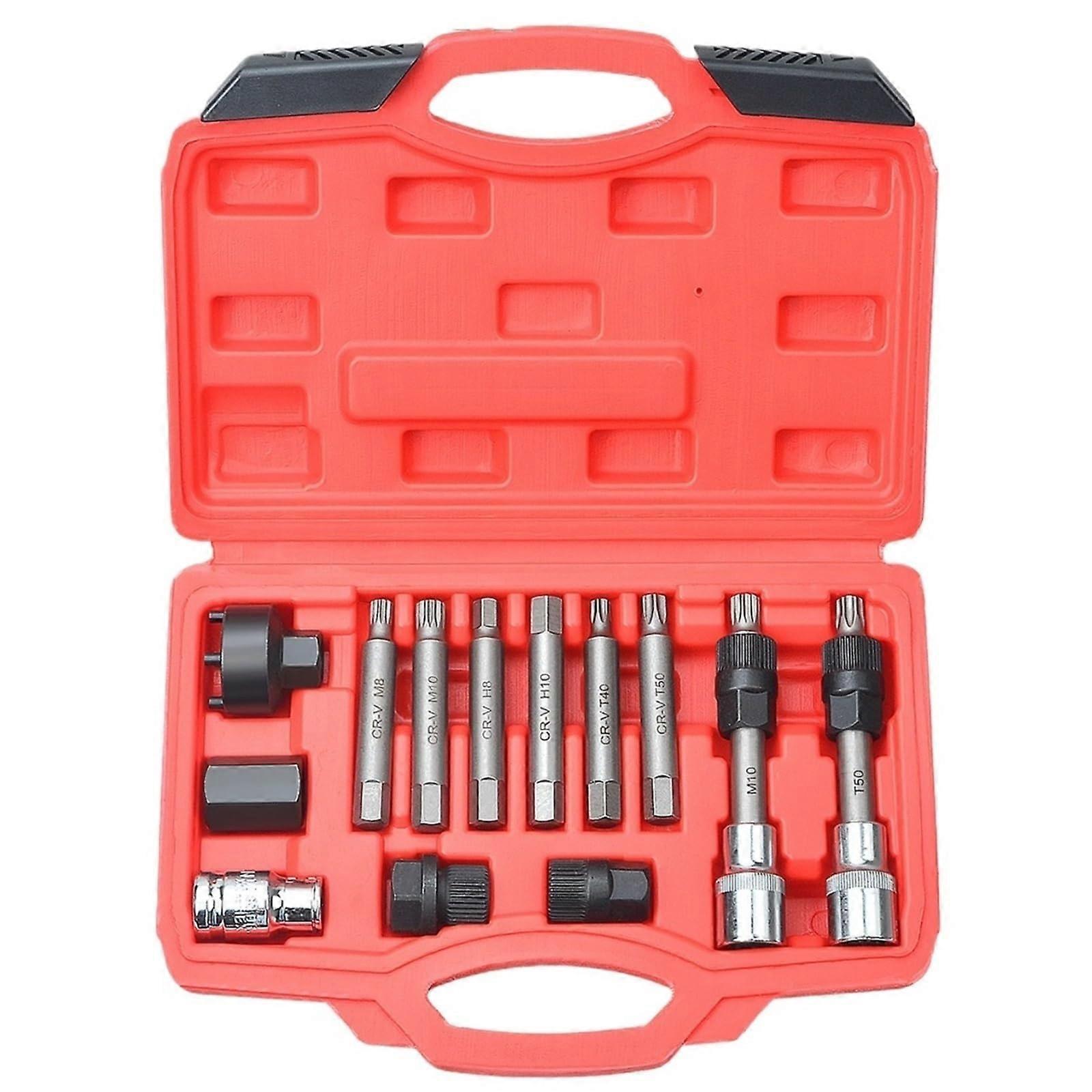 13 Piece Alternator Freewheel Pulley Removal Kit for Cars - Professional Garage Tool Set with Various Sizes and Compatibility