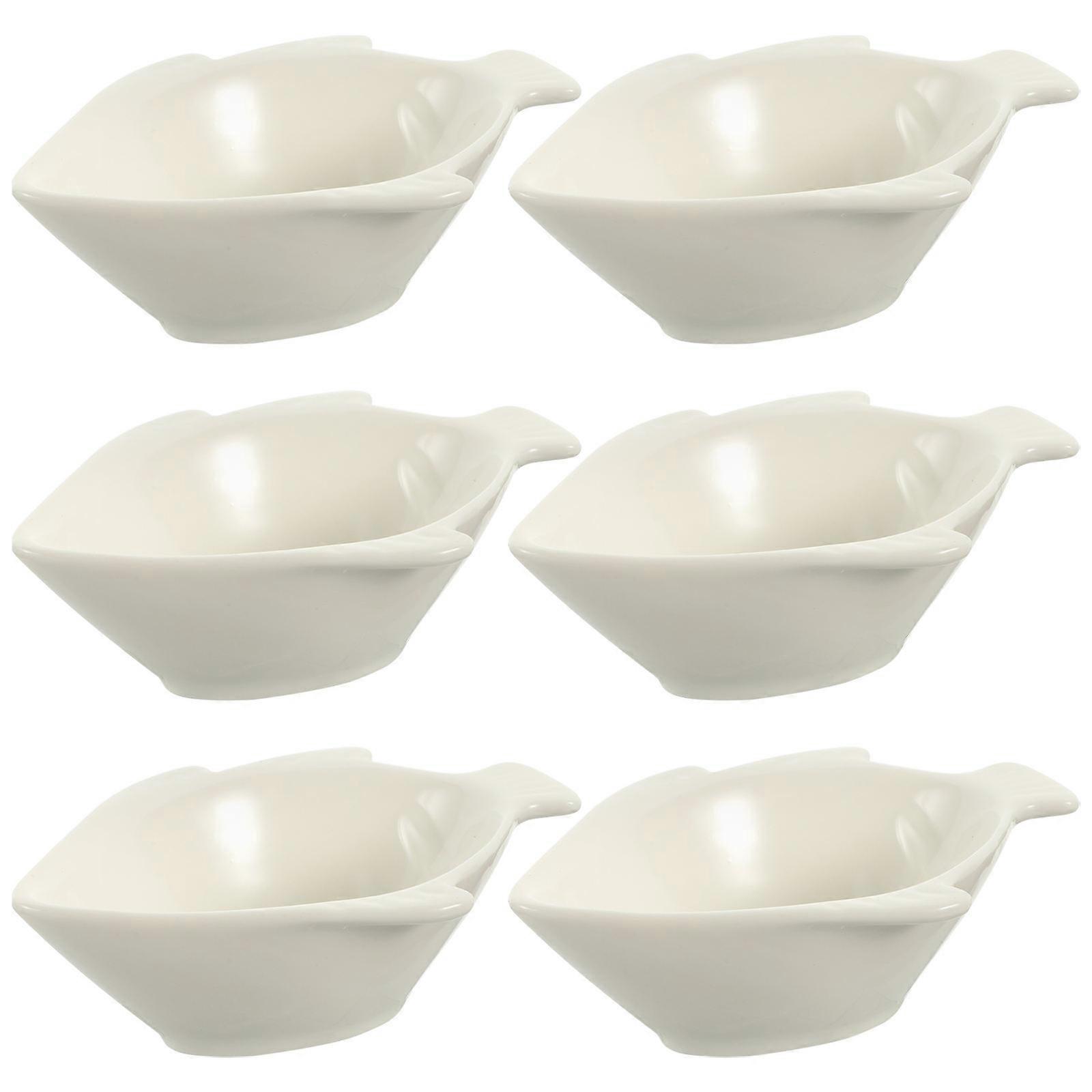 Ceramic Dipping Bowls Creative Design Fish Shape White 9.5X7.5X3.2CM Holding Condiments 6Pcs
