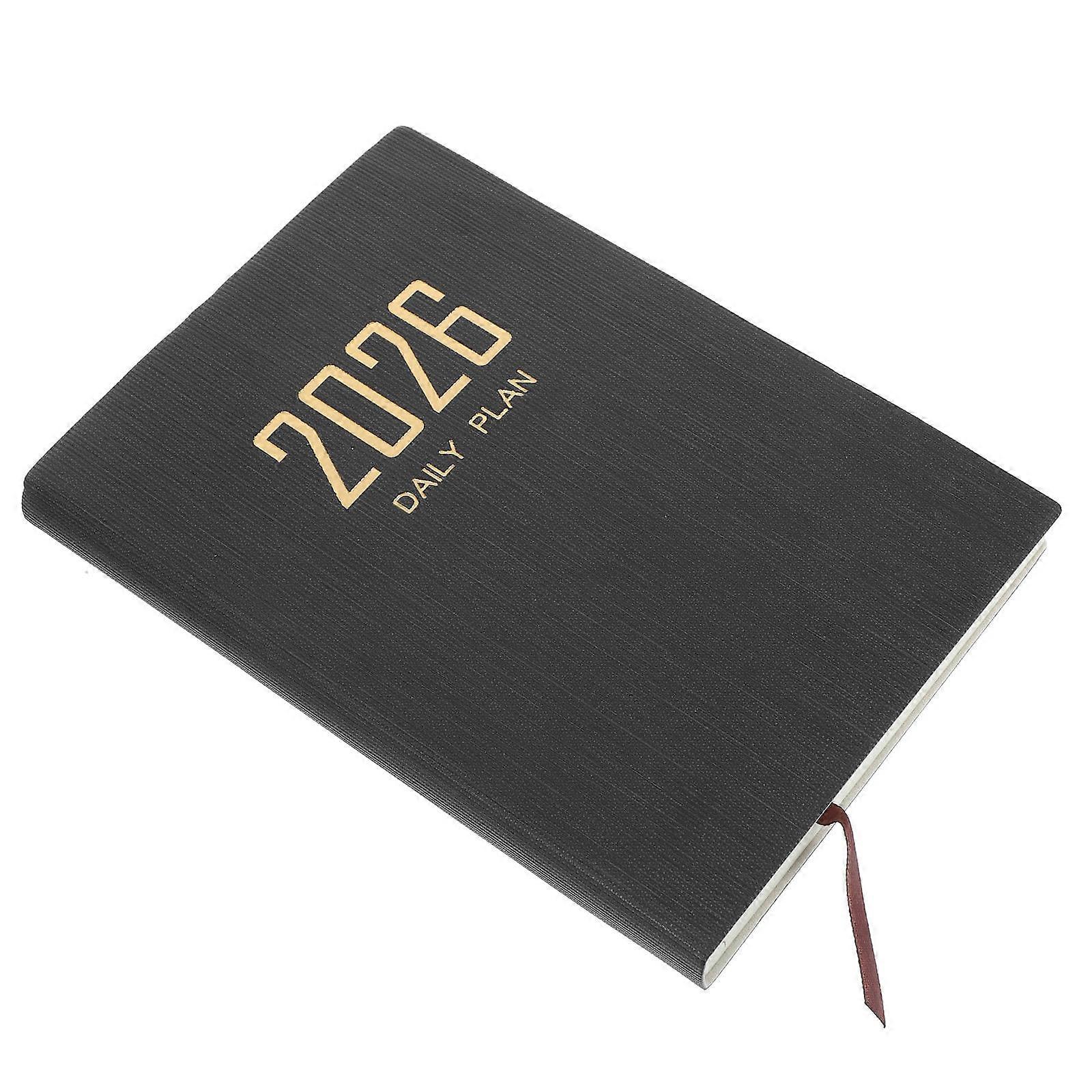 Planner Notebook with PU & Monthly Organizer Book for College Students, Sewn Binding Daily Schedule Journal, Elegant Black Agenda Calendar
