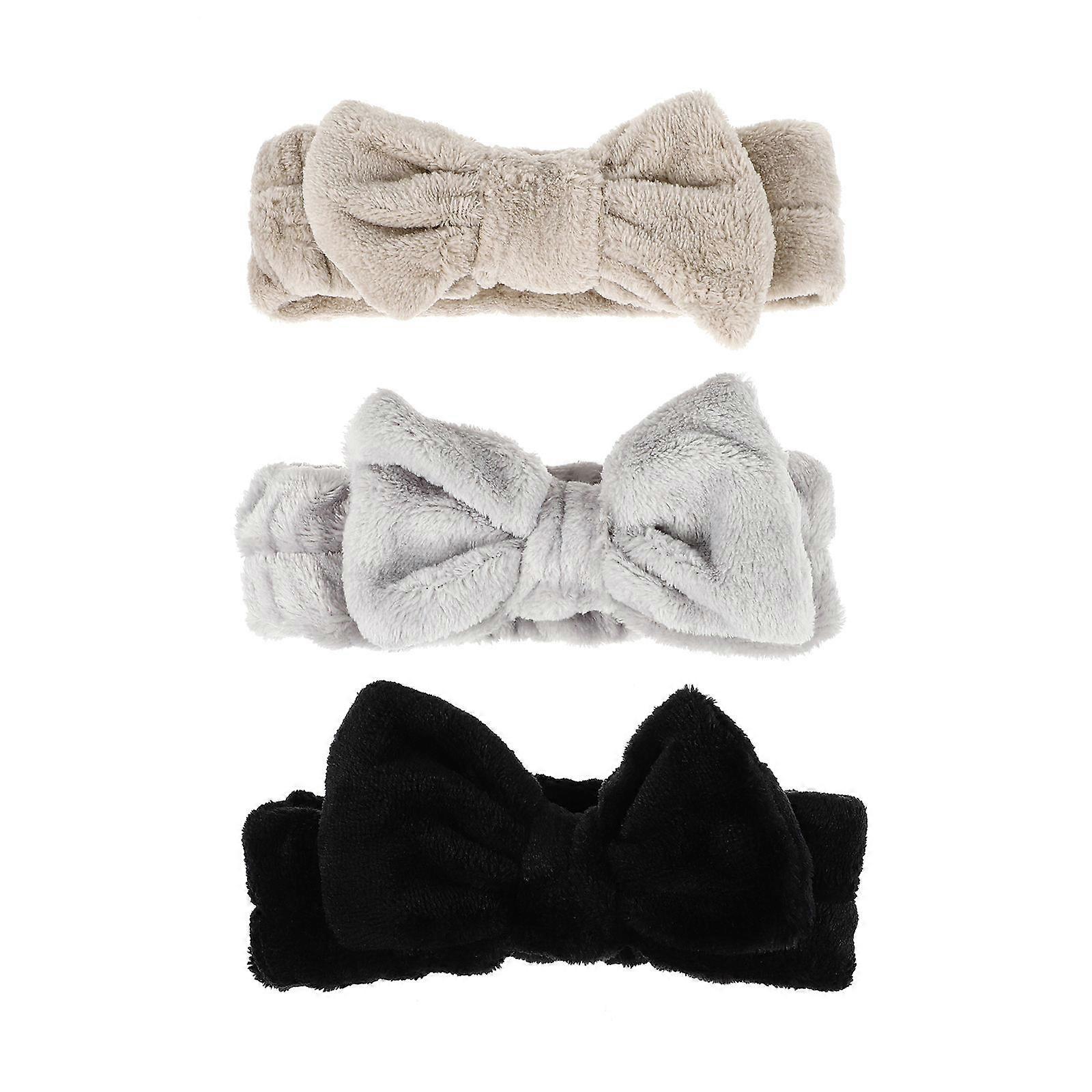Coral Fleece Women Headband with Bowknot Design for Face Washing and Makeup Multi Color 3pcs