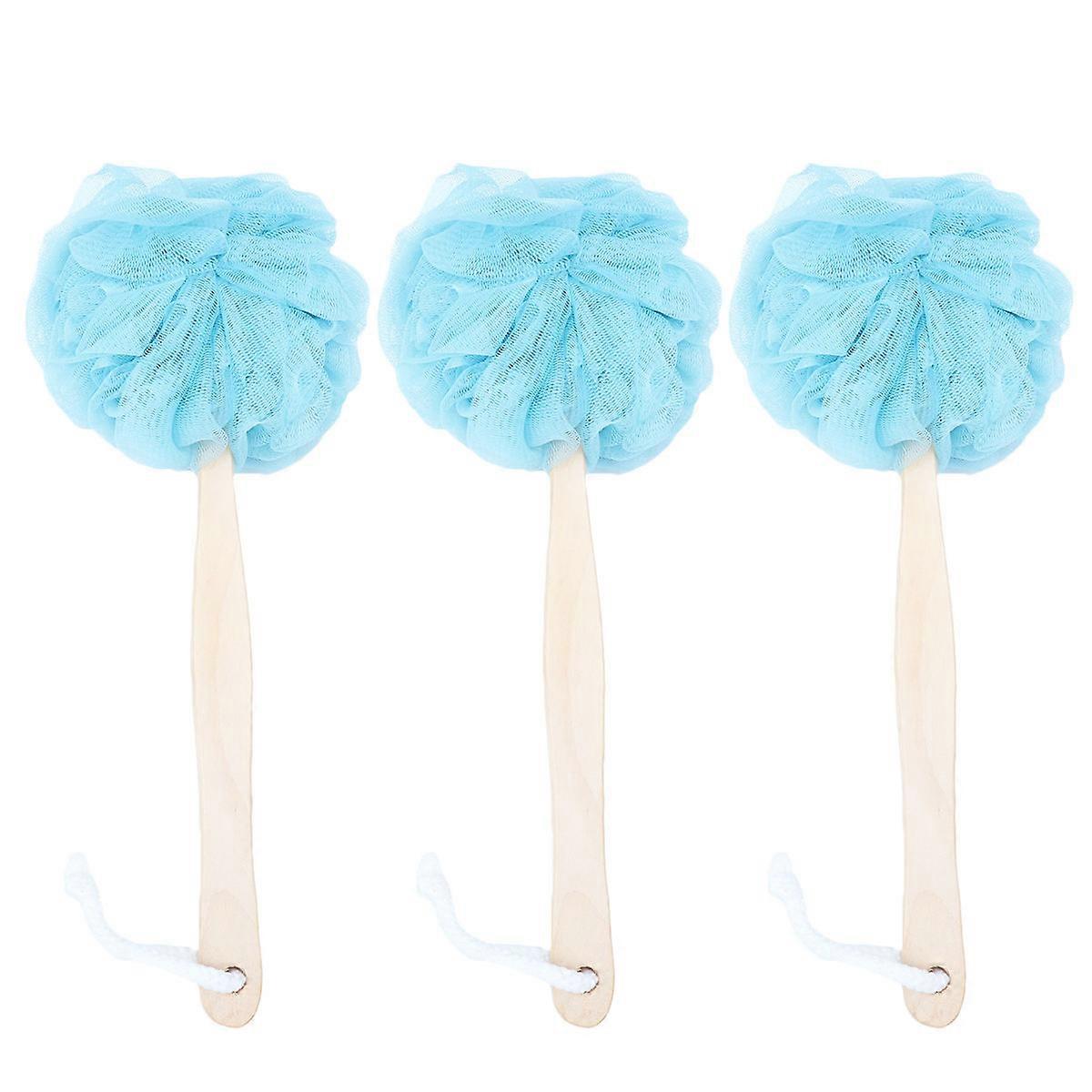 Ergonomic Long Handle Shower Back Scrubber with Soft Bristles for Bathing Use Blue Nylon and PP 3Pcs