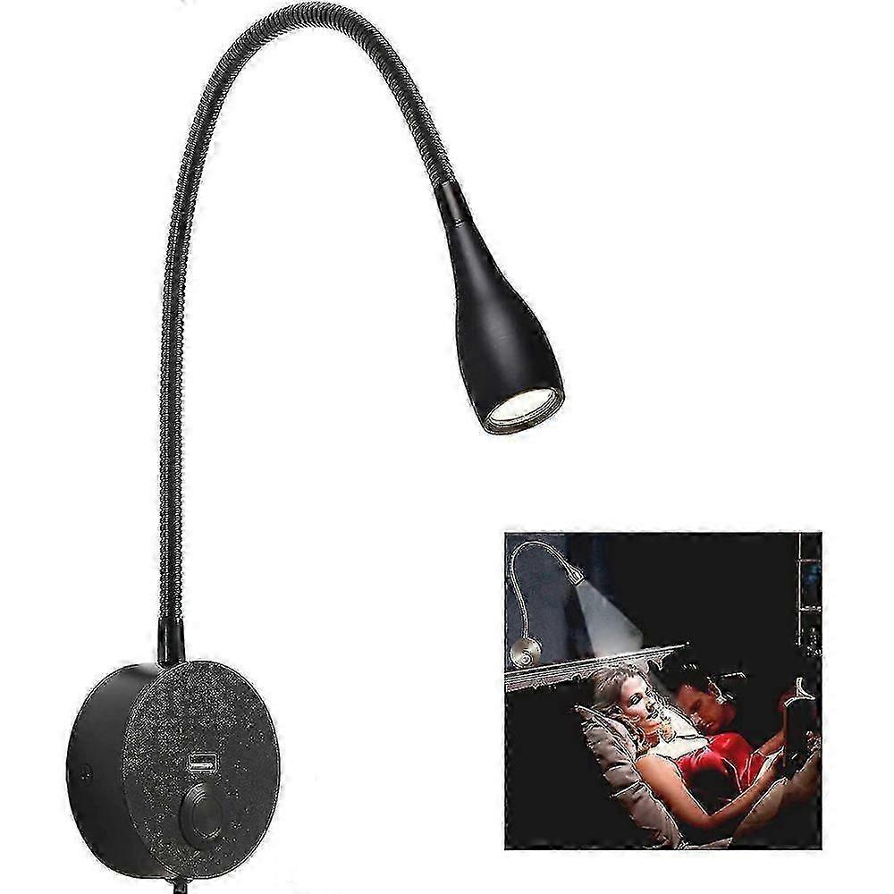 Kısılabilir Başucu Okuma Işığı, Minimalist Led Yatak Okuma Lambası Başlık Duvar Yüzeyine Montaj Usb Şarj Cihazı ile (mat Siyah)-hs