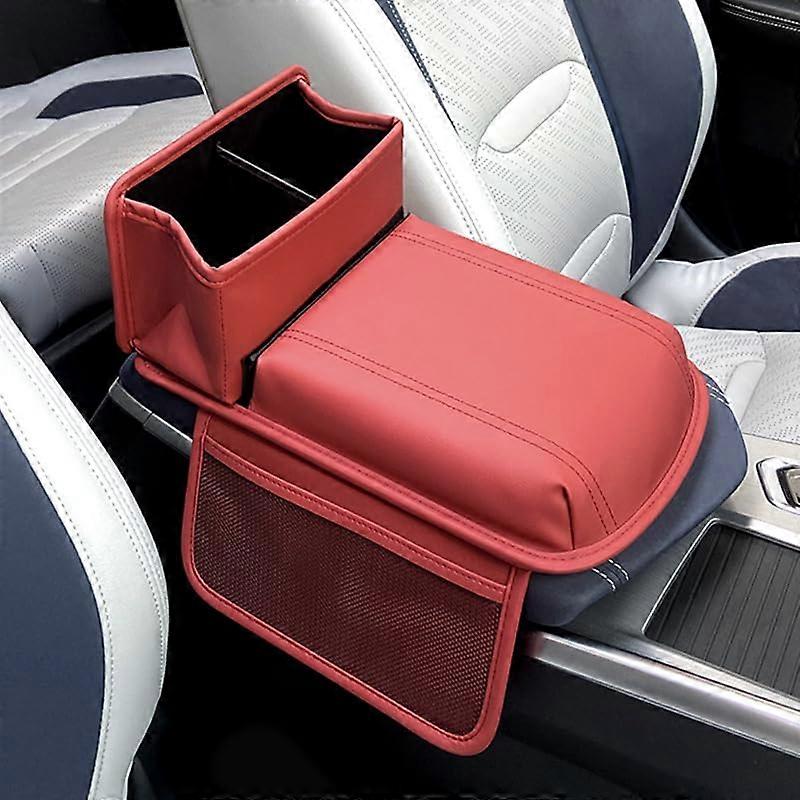 Leather Car Armrest Box Pad for Honda Civic FK7 10th Gen 2016-2020, Memory Foam Center Console Cushion with Storage Pocket, Red