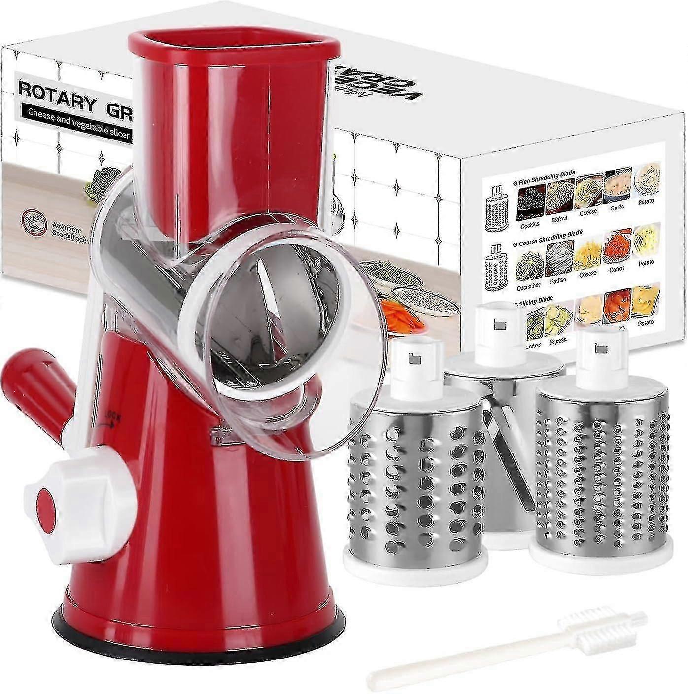 Manual Rotary Cheese Grater - Round Mandoline Slicer With Strong Suction Base, Vegetable Slicer Nuts