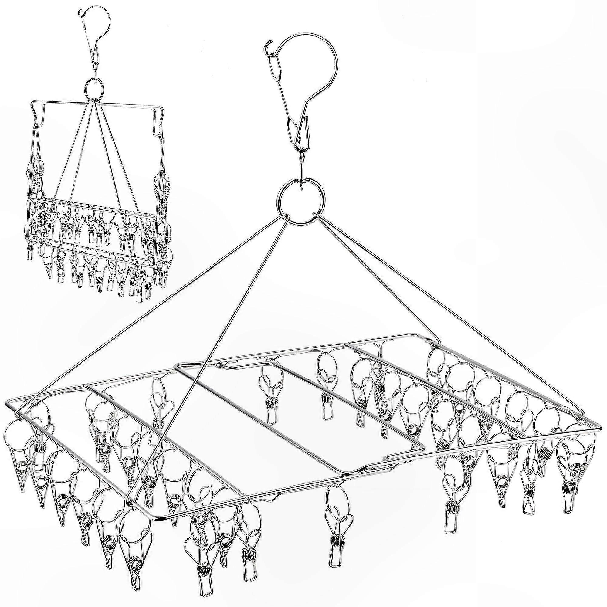 Stainless Steel Sock Drying Rack with 36 Clips Space-Saving Foldable Laundry Hanger Peg Organizer