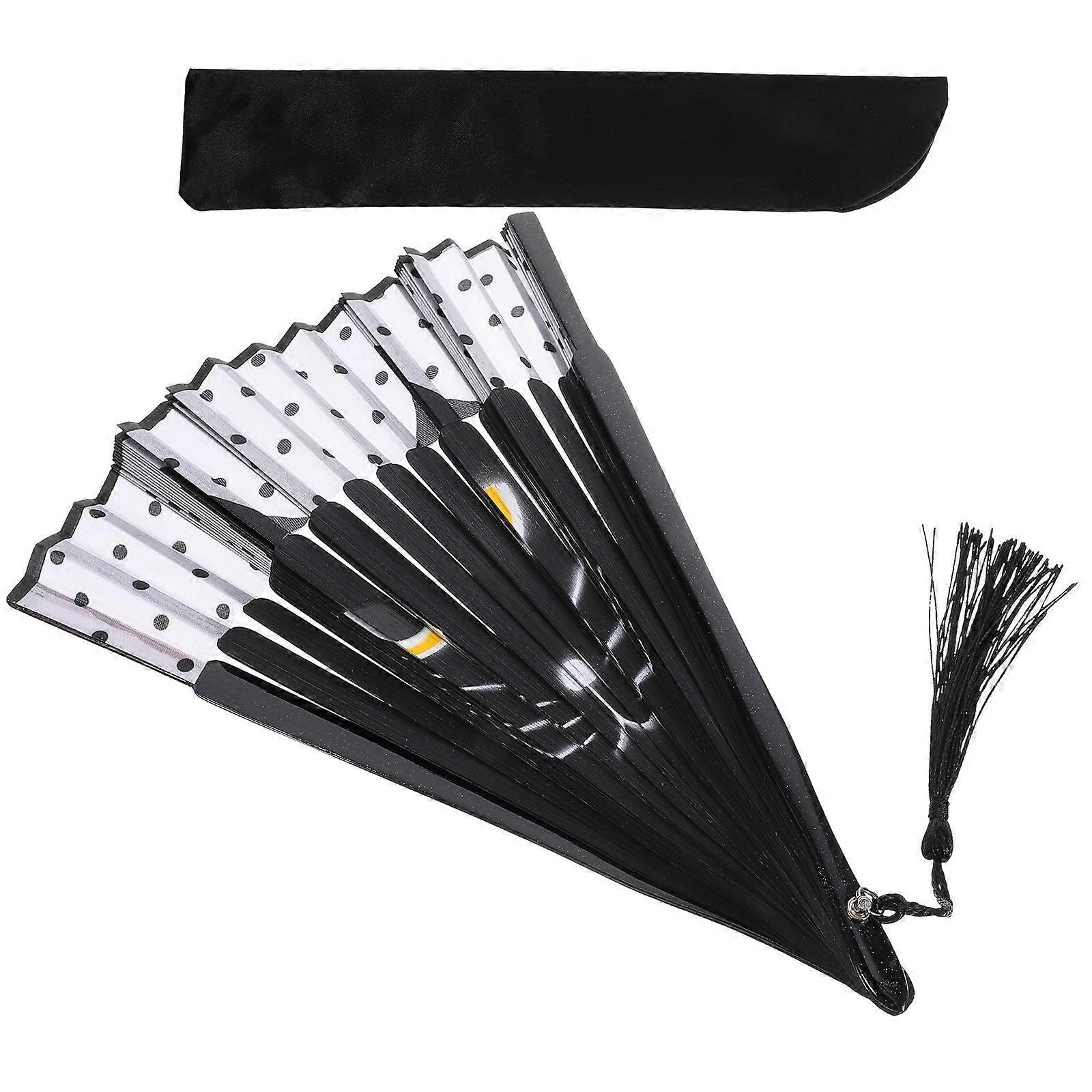 Cute Cartoon Cat Folding Fan Japanese Style Handheld Prop for Parties Home Decor Dancing with Storage Bag Adorable Design for DIY Decoration