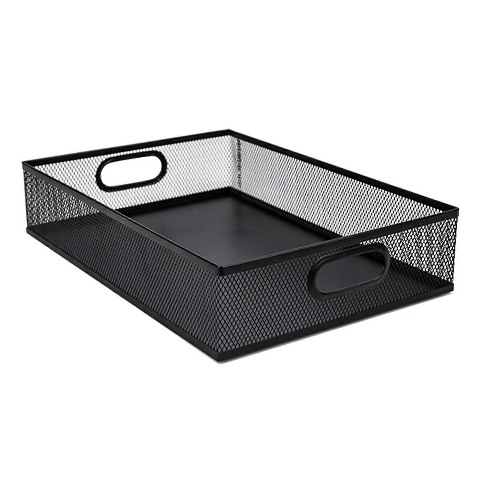 Desk Drawer Organizer, Metal Mesh Tray, Portable Office File Storage with Handle, Desktop Organizer for Documents and Supplies