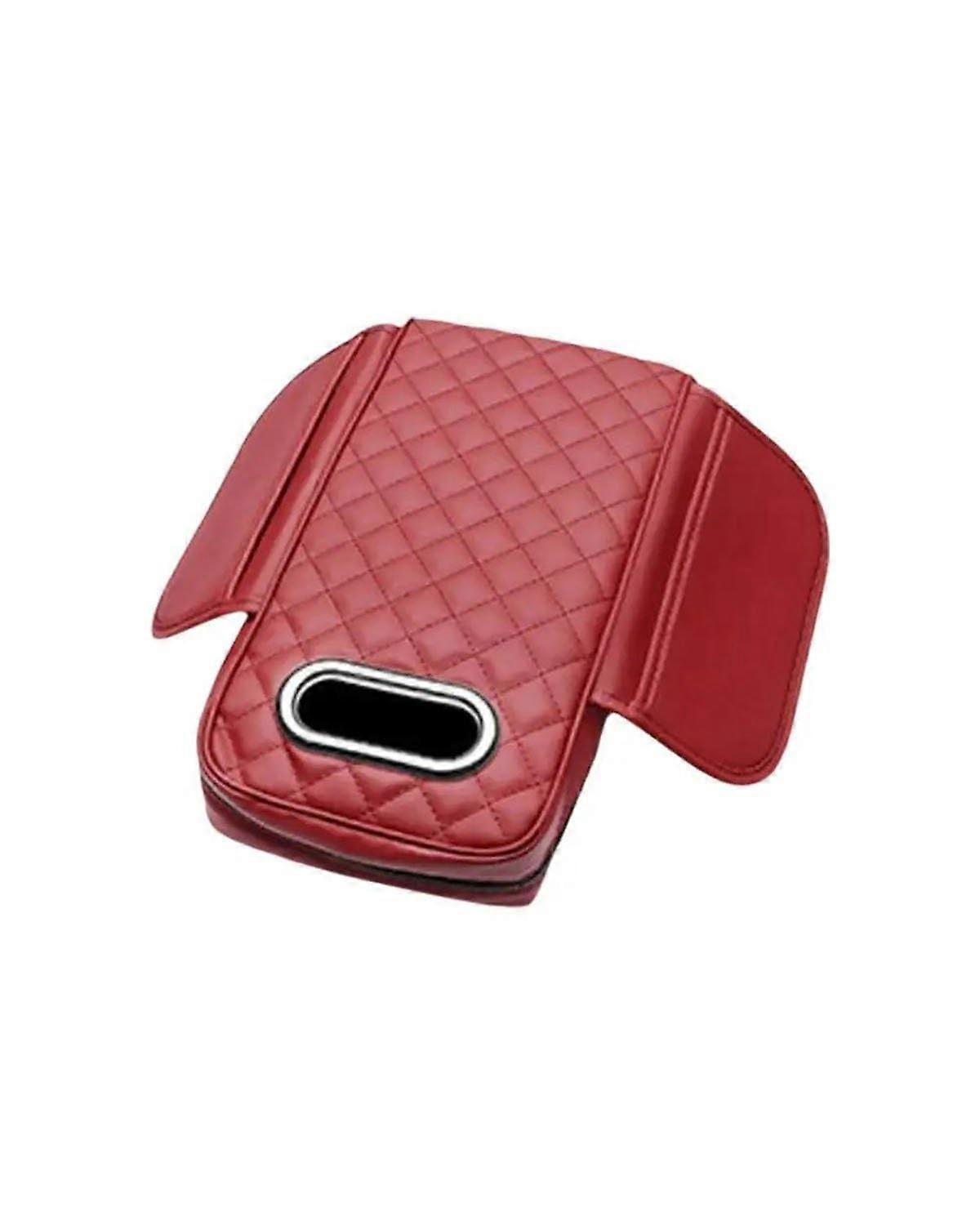 Central Armrest Cushion Pad with Storage Bag and Tissue Box, PU Leather, Soft Memory Foam, Universal Fit, Red