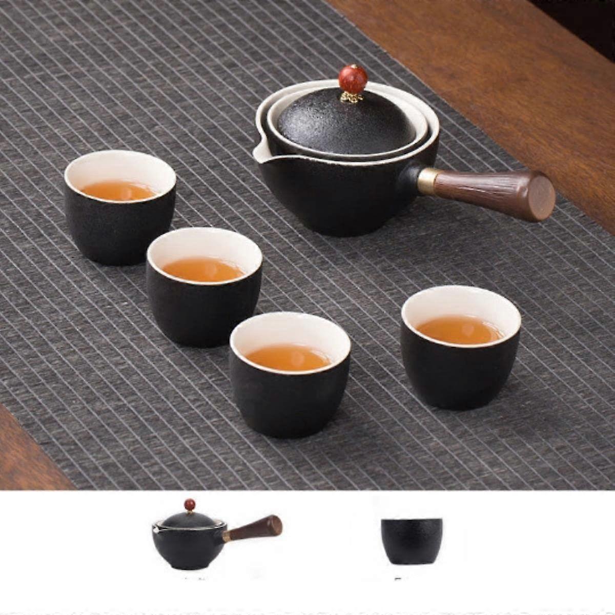 Porcelain Chinese Gongfu Tea Set Portable Teapot Set with 360 Rotation Tea Maker and Infuser Portable All in One Gift Bag Ref: 2836