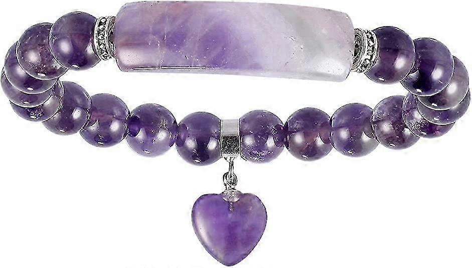 8MM Stretch Bracelets for Unisex, Healing Stone Bracelet with Dangle Heart Charm 7"