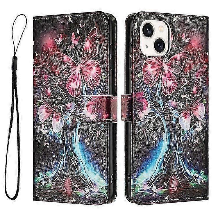 15 Stand Case Pattern Printing PU Leather Wallet Phone Cover with Lanyard