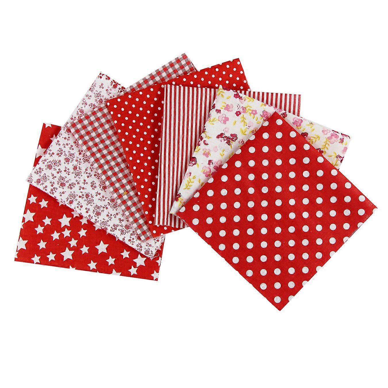 7Pcs Cotton Fabric Bundles 50x50 cm Squares for Sewing Quilting Patchwork DIY Crafts in Assorted Patterns Red