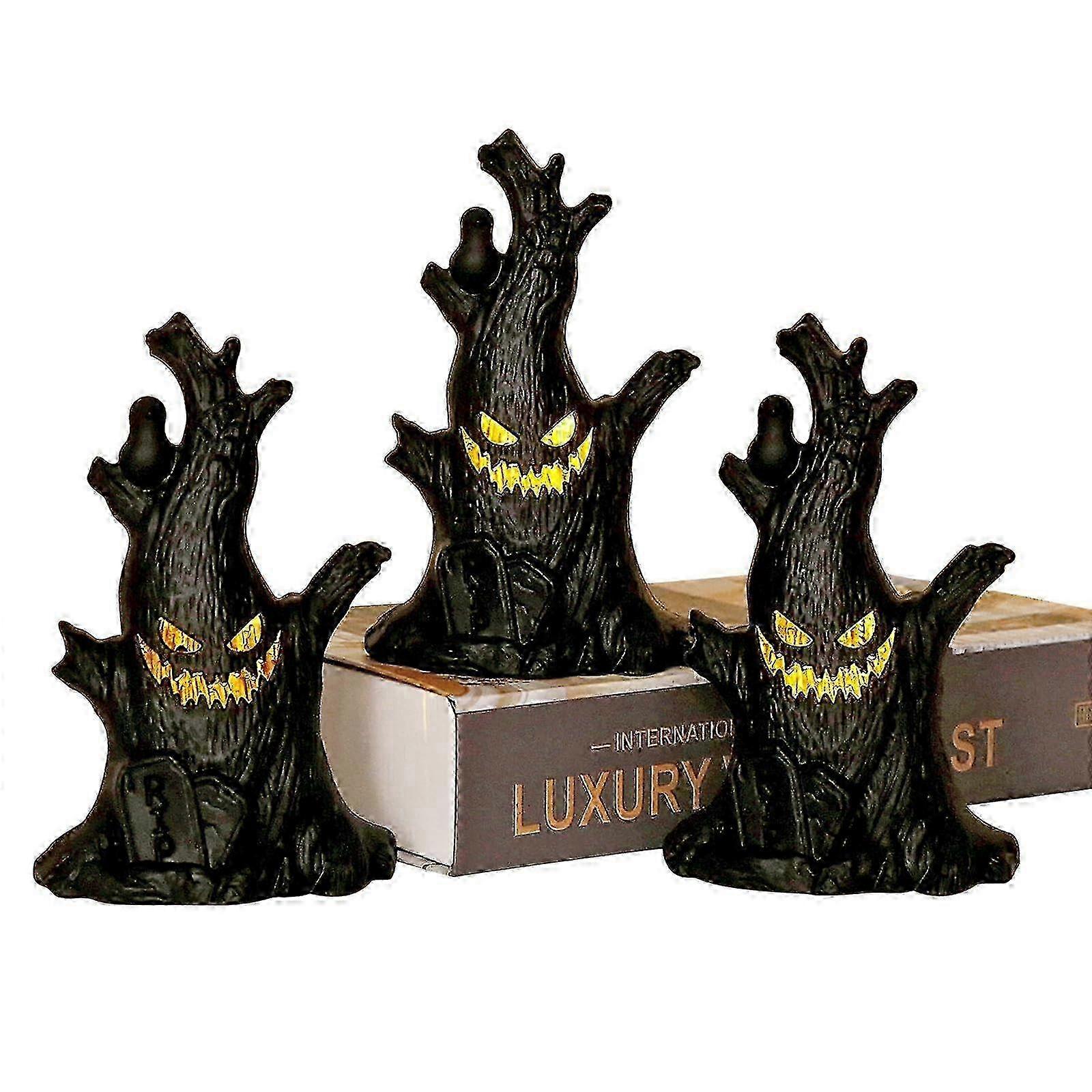 Halloween Ghost Tree Stump with LED Light - Battery-Powered Tree Face Luminous Decor for Halloween Parties
