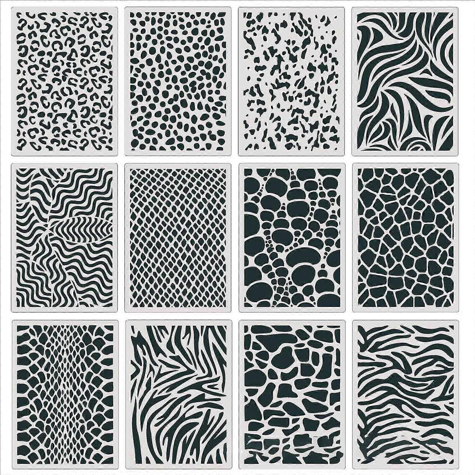 Multifunctional Painting Stencils Animal Print Template Flexible for Furniture Walls Floors Fabrics Art Projects 12pcs