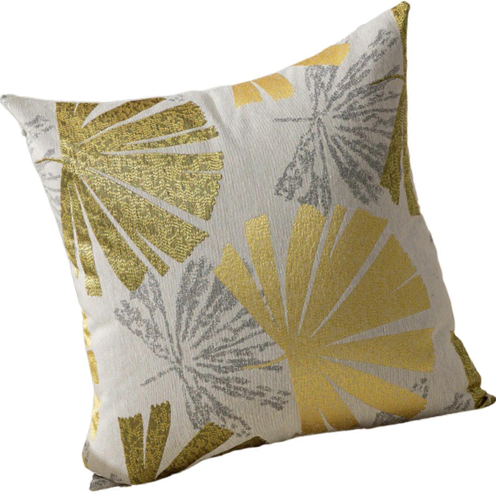 Elegant Textured Linen Throw Pillowcase Jacquard Leaf Pattern Soft Fabric Zippers Square Cushion Cover Home Accent  45 45cm Yellow