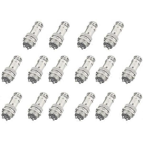 16 Pcs 2-Pin Silver Male/Female Aviation Socket 16mm Gx16-4 Panel Cable Connector Socket Assortment Kit