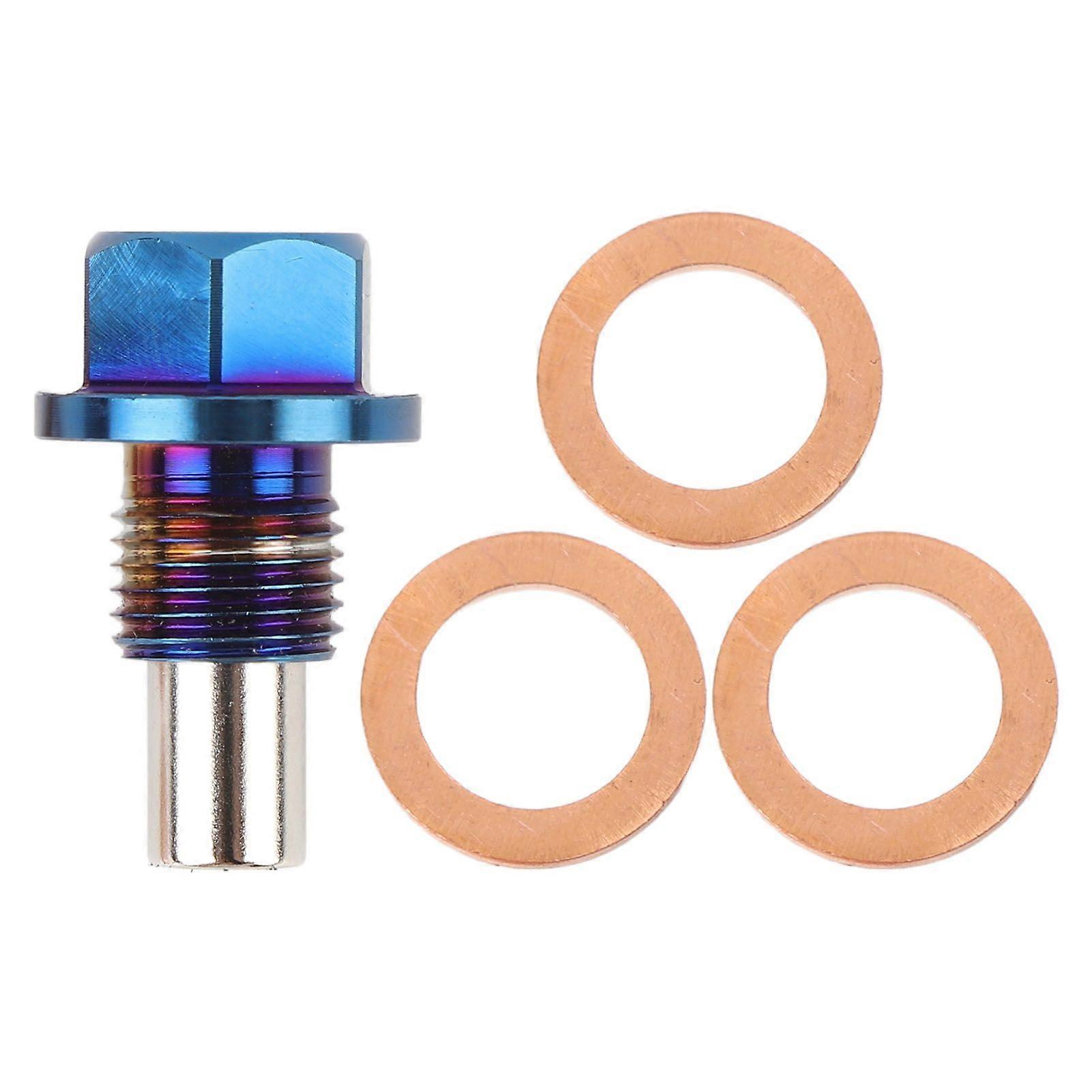 Magnetic Oil Drain Plug M12x1.25 Ti Alloy Sump Drain Nut Bolt with 3 Gaskets Leakproof Replacement Car Accessories Universal for Vehicles
