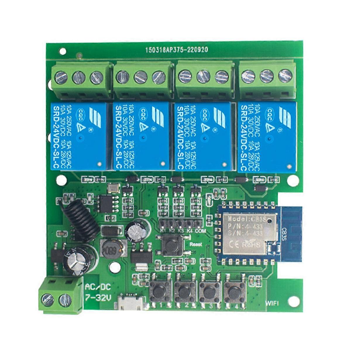 Wifi Wireless Switch Smart Module 4 CH DC7V-32V Inching Self-Lock RF433 10A Relay Smart Life Tuya APP Control