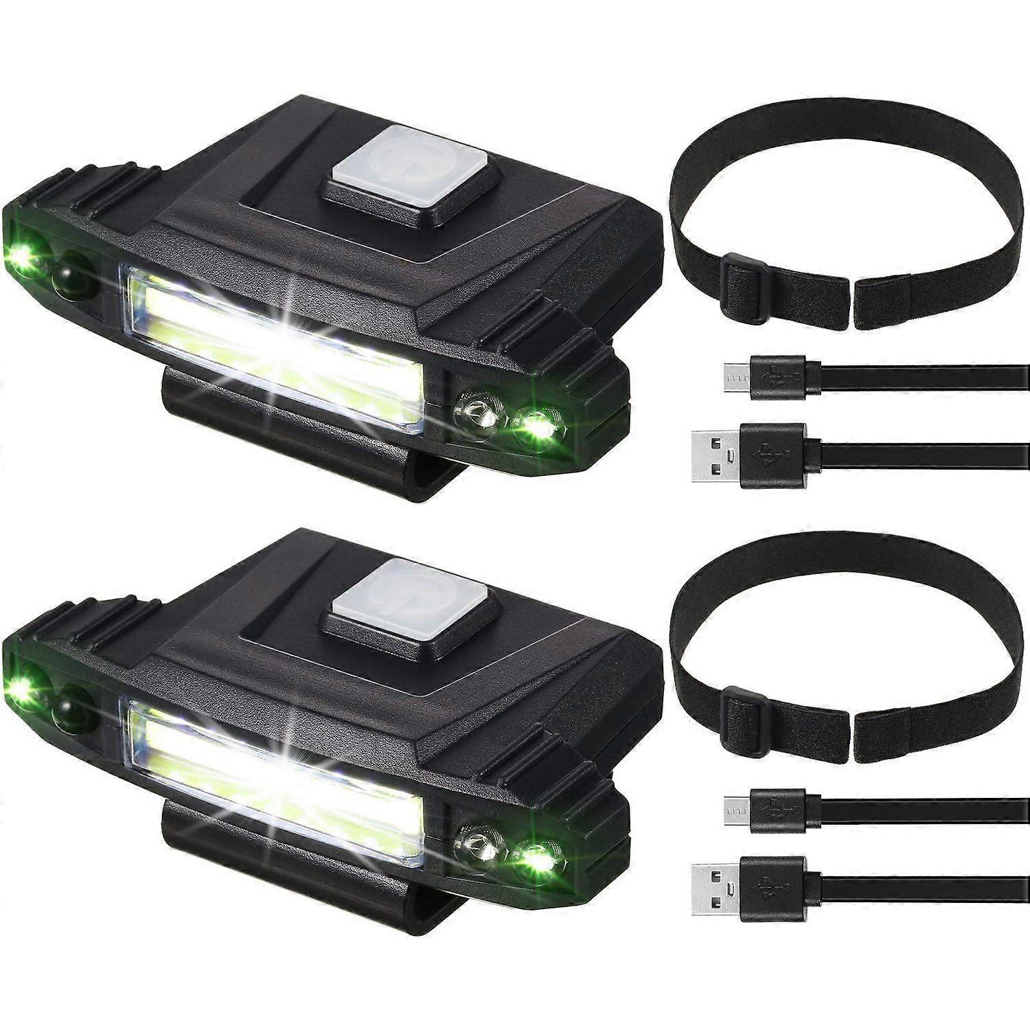 2 Pieces Ultra Bright Mini LED Clip on Cap Light USB Rechargeable Motion Sensor Hat Visor Light Waterproof Cap Light Flashlight Headlamp for Fishing C