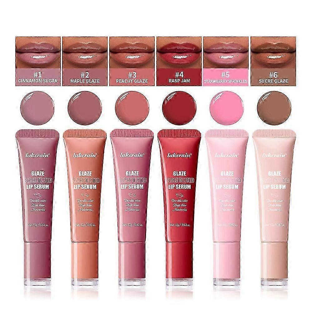 Tinted Lip Serum with Donut-Shaded Applicator: Hydrating Lip Serum for Glossy, Nourished Lips with Plumping Polypeptides, 6 Colors