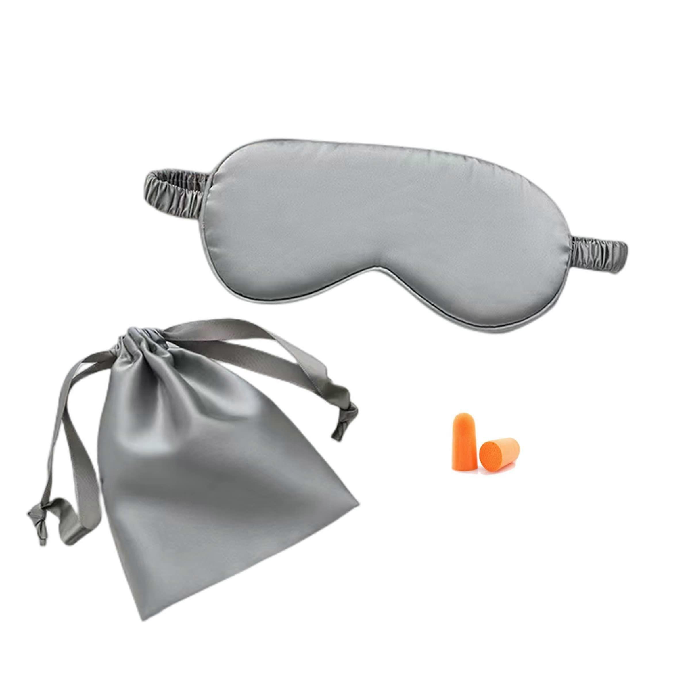 Blackout Sleep Eye Mask, Blindfold Silk Eye Mask, with Adjustable Comfortable Strap & Ear Plug, for Sleep Nap Travel Shift Work (Grey)