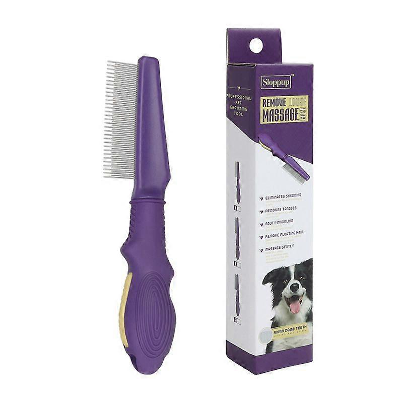 Pet Comb for Dogs & Cats with Long & Short Stainless Steel Metal Teeth For Shedding and Tangles, Non-Slip & Anti-Static Rubber Handle, Pet Grooming Co
