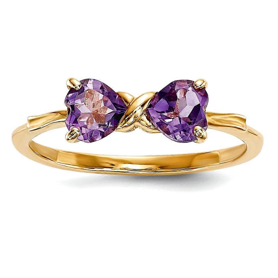 14k Solid Yellow Gold Polished Amethyst Bow Ring Ring for Women