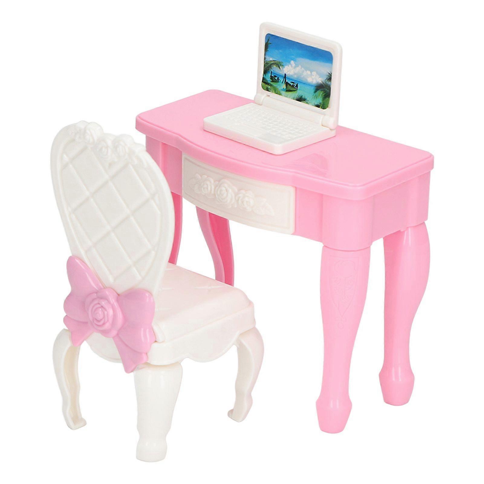 1:12 Scale Dollhouse Laptop Table Chair Furniture Mini Accessory Dollhouse Notebook Desk Chair Set