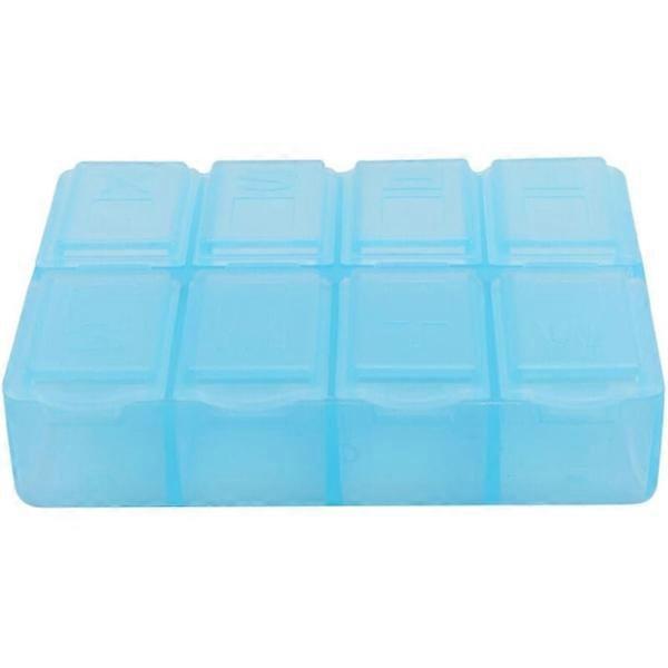 Rectangular plastic medicine box with 8 compartments for 7 days, blue