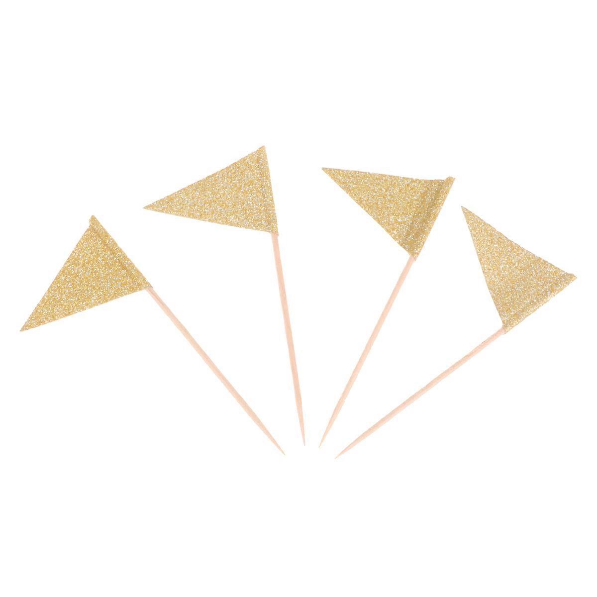 New Year Cake Decor for Decor 30Pcs Golden Small Triangle Flag Cake Topper