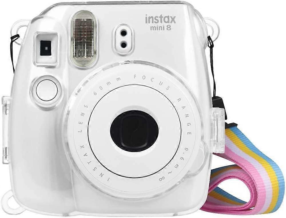 Sunjoy Tech Clear Case for Fujifilm Instax Mini 8/8+/9 - Crystal Hard Shell with Rainbow Strap