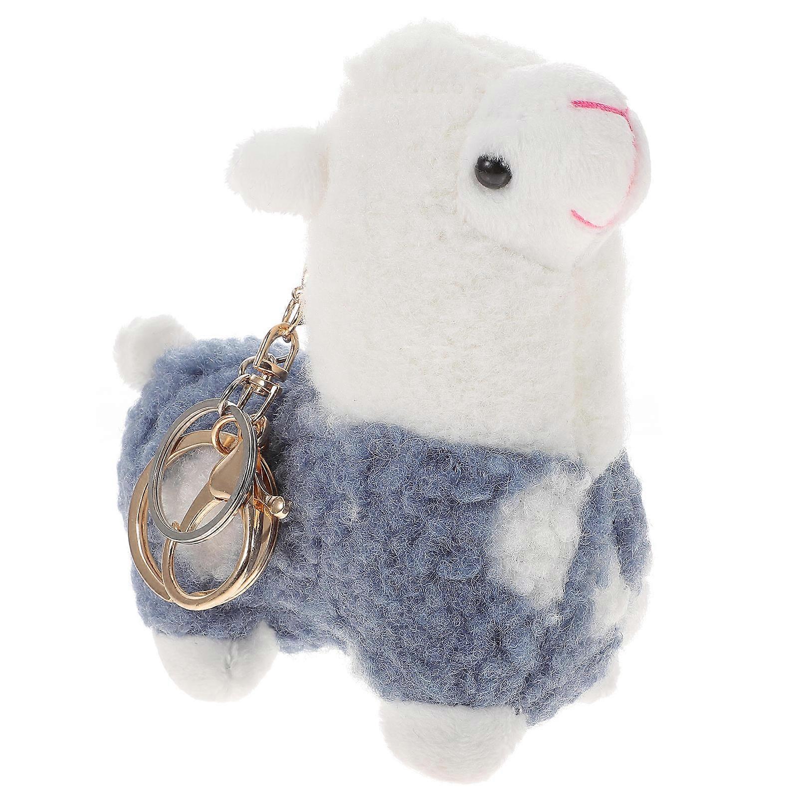 Blue Alpaca Plush Key Chain Pendant for Decor 4Pcs Hanging Set