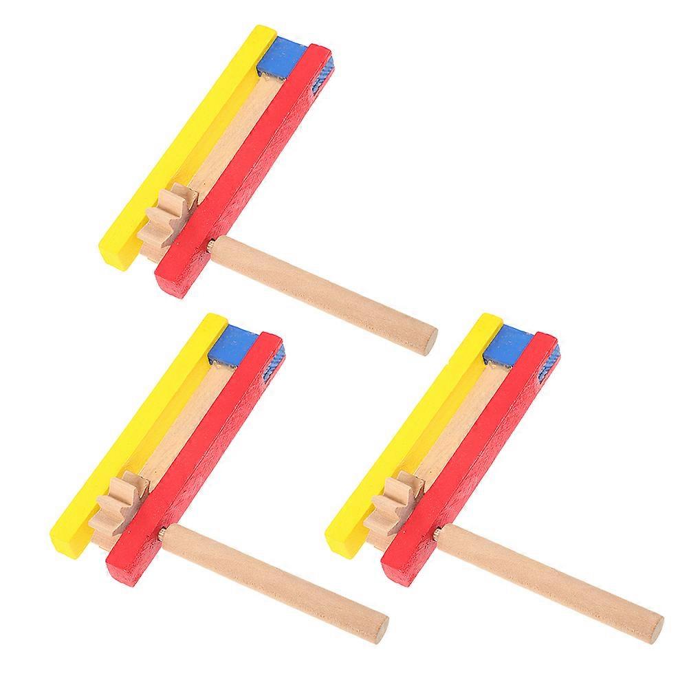 Kids Musical Instruments 3Pcs Assorted Color Wooden Castanet Long Handle Clapper For Intelligence Development Size 11.50X11.00X3.00CM