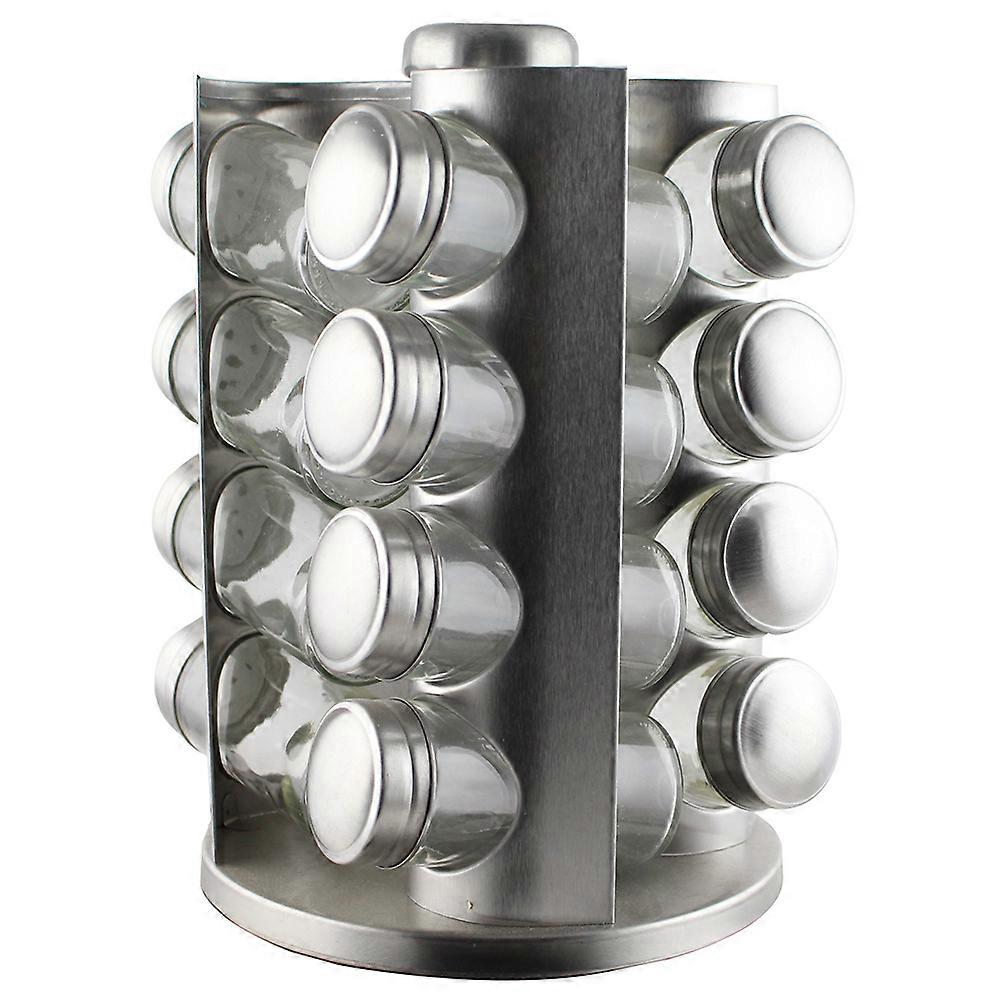 Revolving Design Stainless Steel Seasoning Jar Rack For Kitchen Use With 1 Set Of 16Pcs Bottles