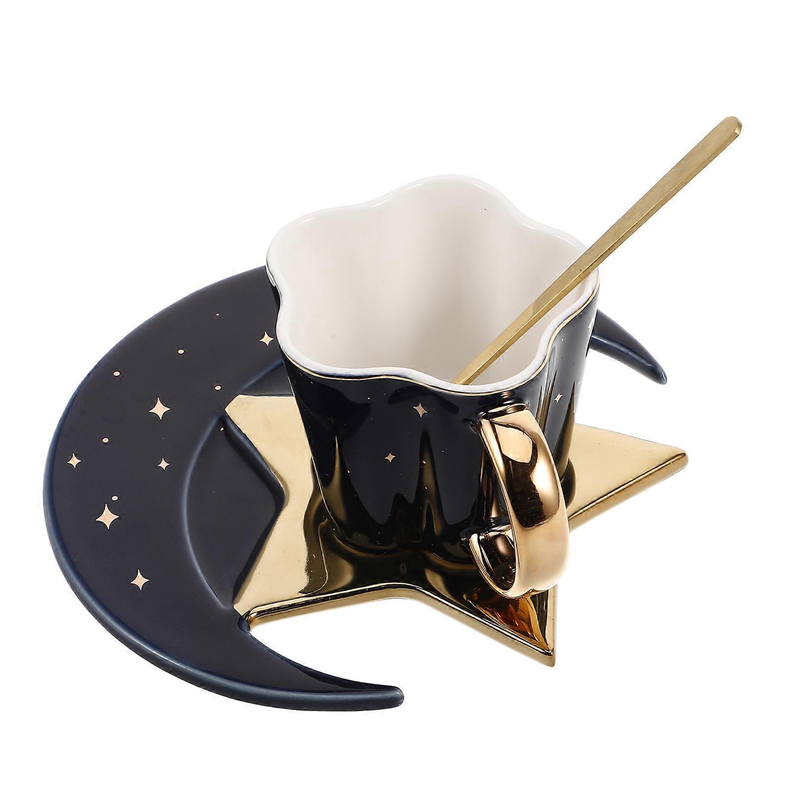 Ceramic Coffee Cup with Saucer and Spoon Set Moon Star Theme 2Sets
