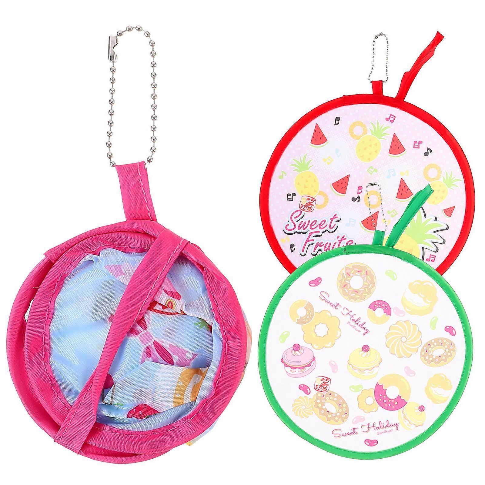 Foldable Cartoon Fan 3Pcs Decorative Round Handheld Fan for Summer Use