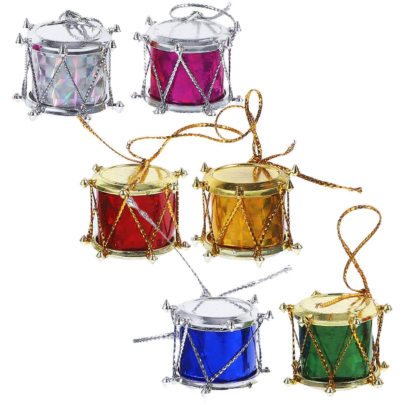 Hanging Ornament Christmas Mini Drum Decoration with 12Pcs for Festive Tree