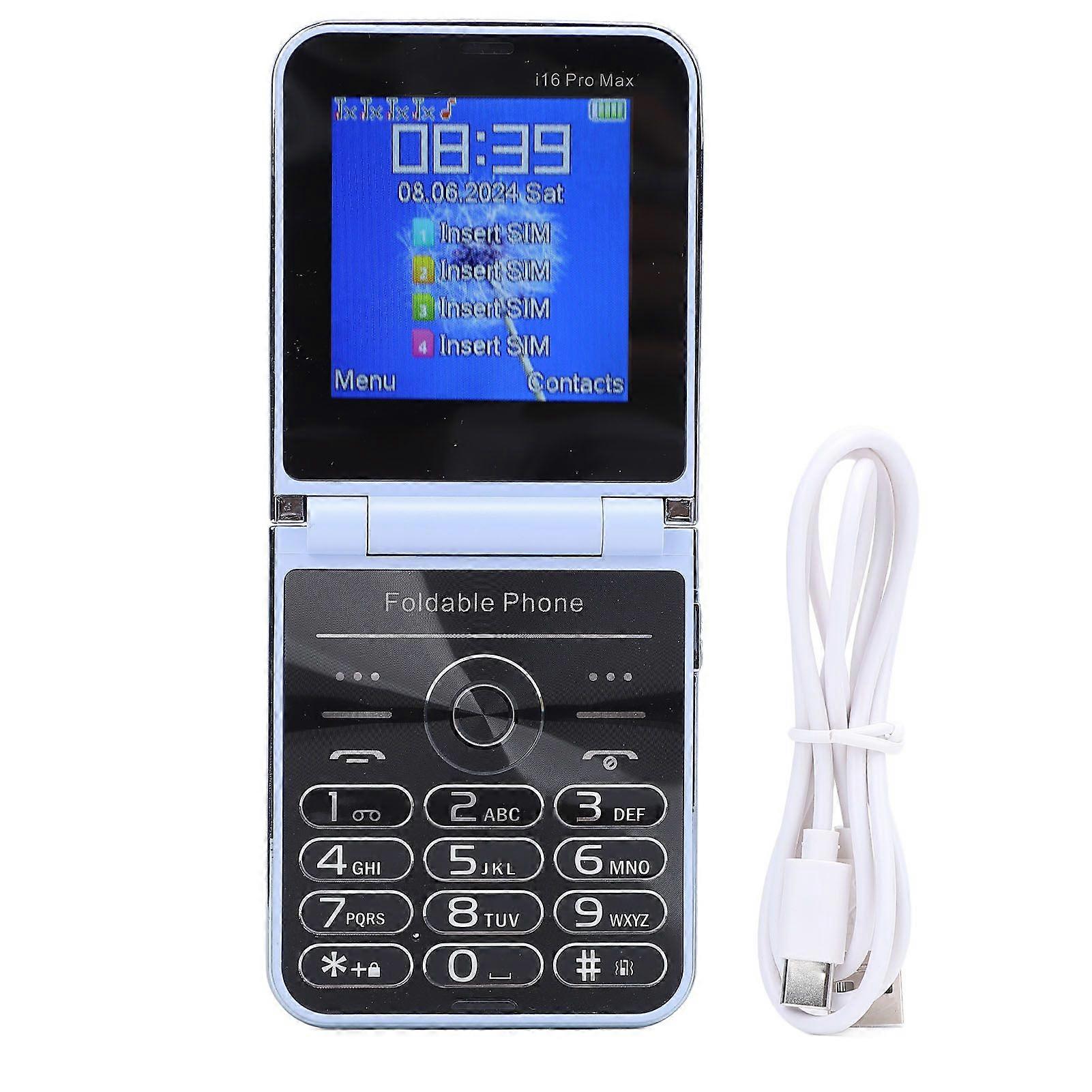 2G Flip Phone for Seniors Dual Screen 2.6 Inch 4 SIM Cards Big Buttons Quick Dial High Volume LED Flashlight 1400mAh Battery Bluetooth Music Player Bl