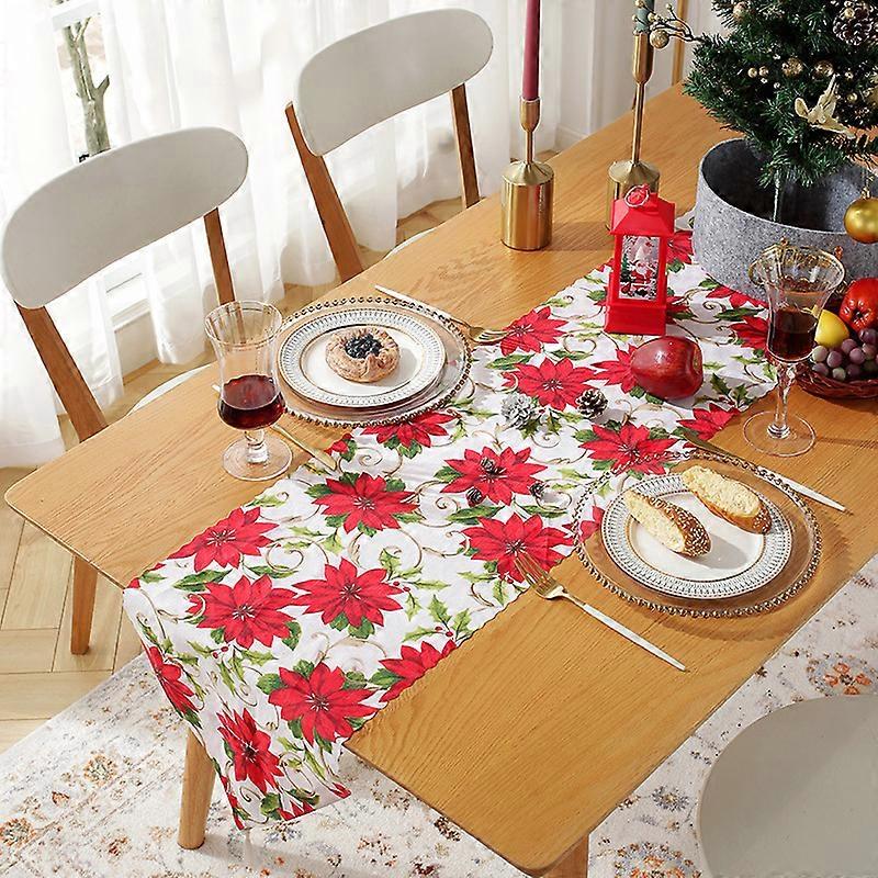 Red Christmas flower table flag festive holiday party gathering modern simple polyester table flag red Christmas flower 30*150