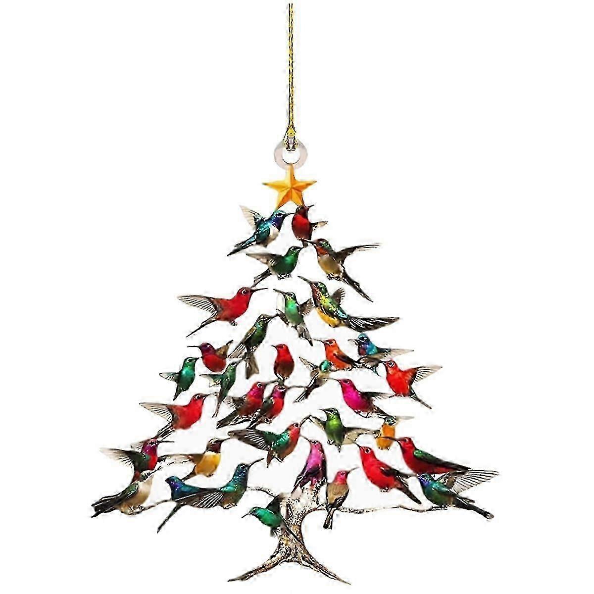 Hummingbird Christmas Ornament, Colorful Hummingbirds Hanging Ornaments for Tree, Christmas Tree Shaped Pendant