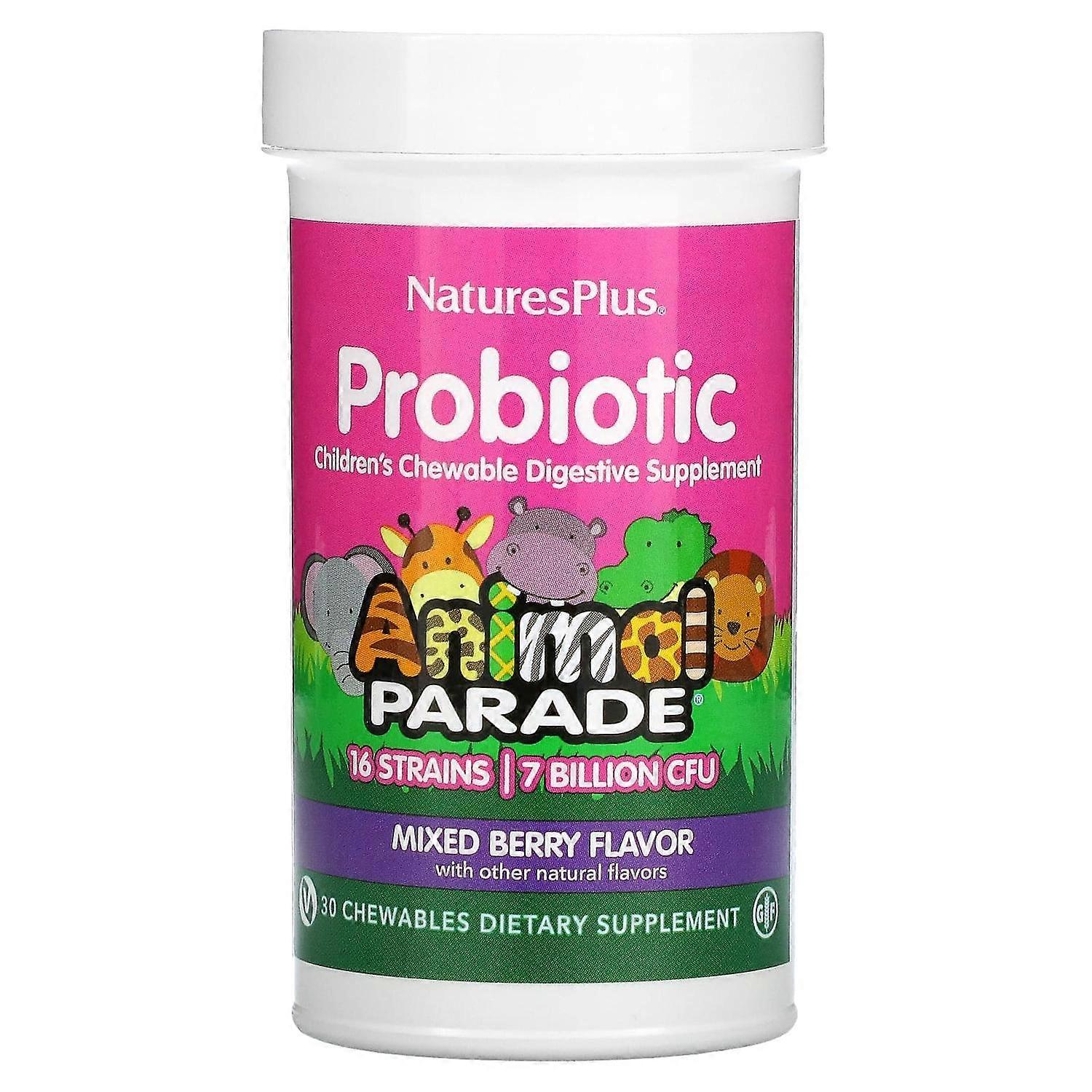 NaturesPlus, Probiotic, Children's Chewable Digestive Supplement, Mixed Berry, 30 Chewables