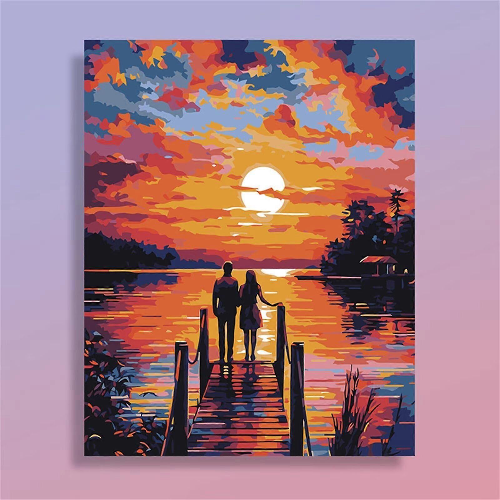 Paint by Numbers for Adults Sunset Couple Color Oil Painting Kit Canvas 16x20 40x50cm With Brushes And Acrylic Pigment