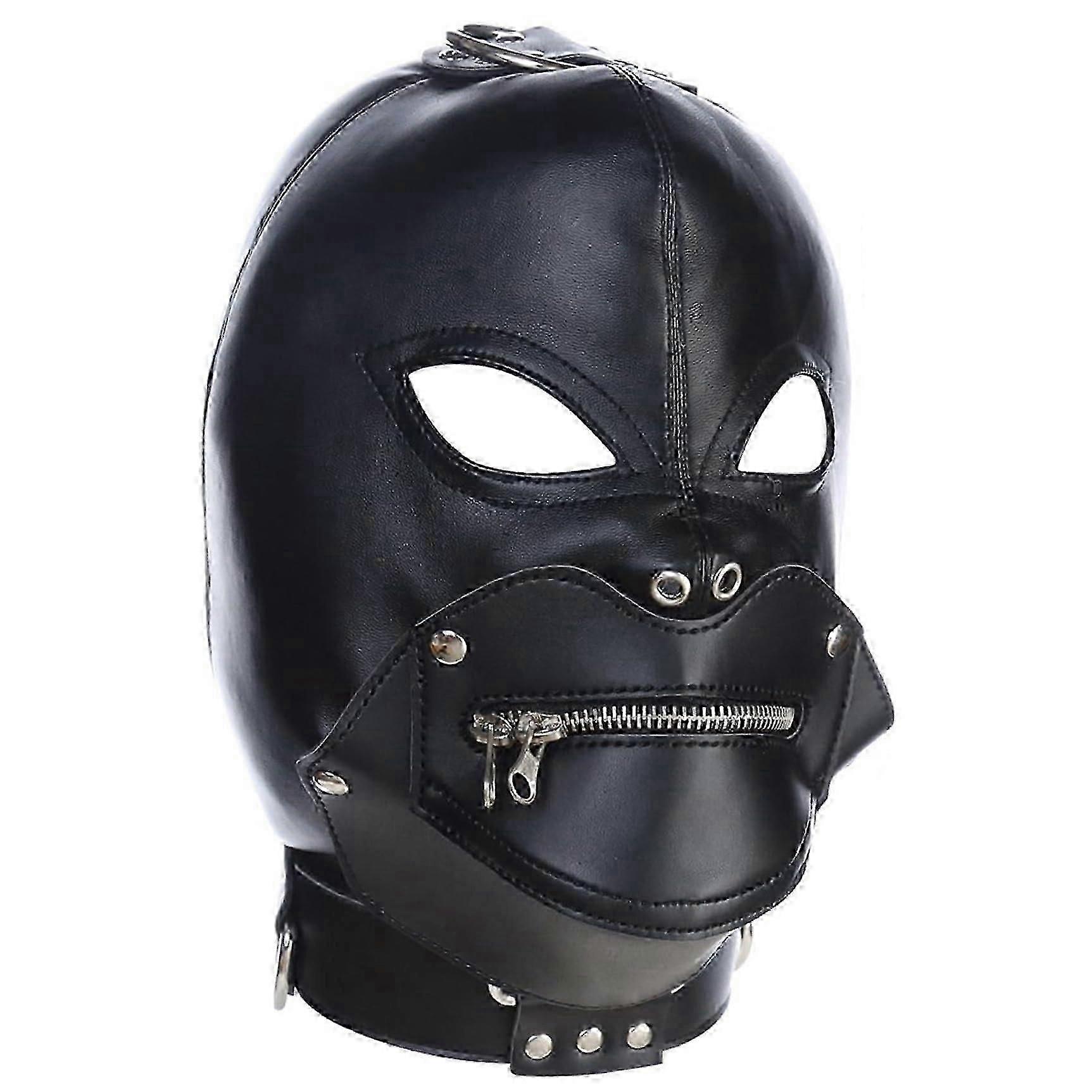 Gimp Mask Wicked Demon Leather Mask with Plush Lining Adjustable Back Tie Removable