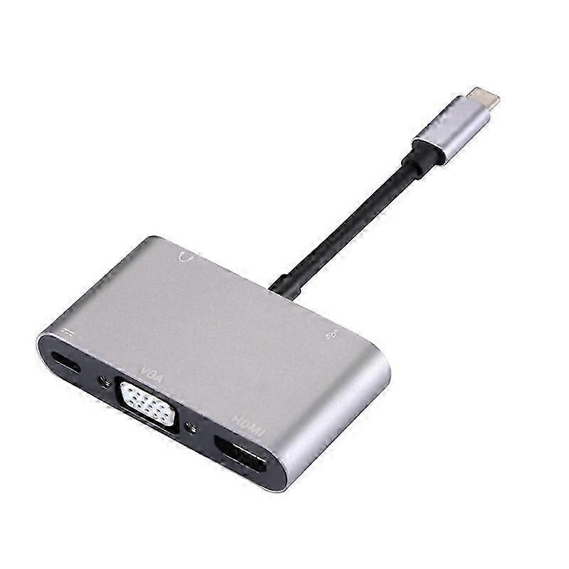 5 in 1 Type-C To HDMI + VGA + USB 3.0 + Audio Port + PD Port HUB Adapter