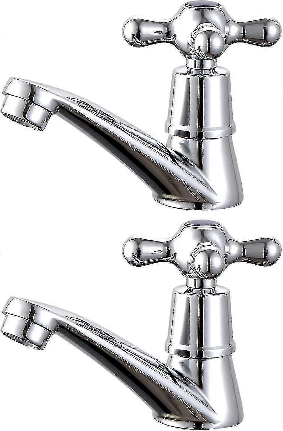 Pair of Basin Sink Taps, Crosshead Lever Faucet for Bathroom
