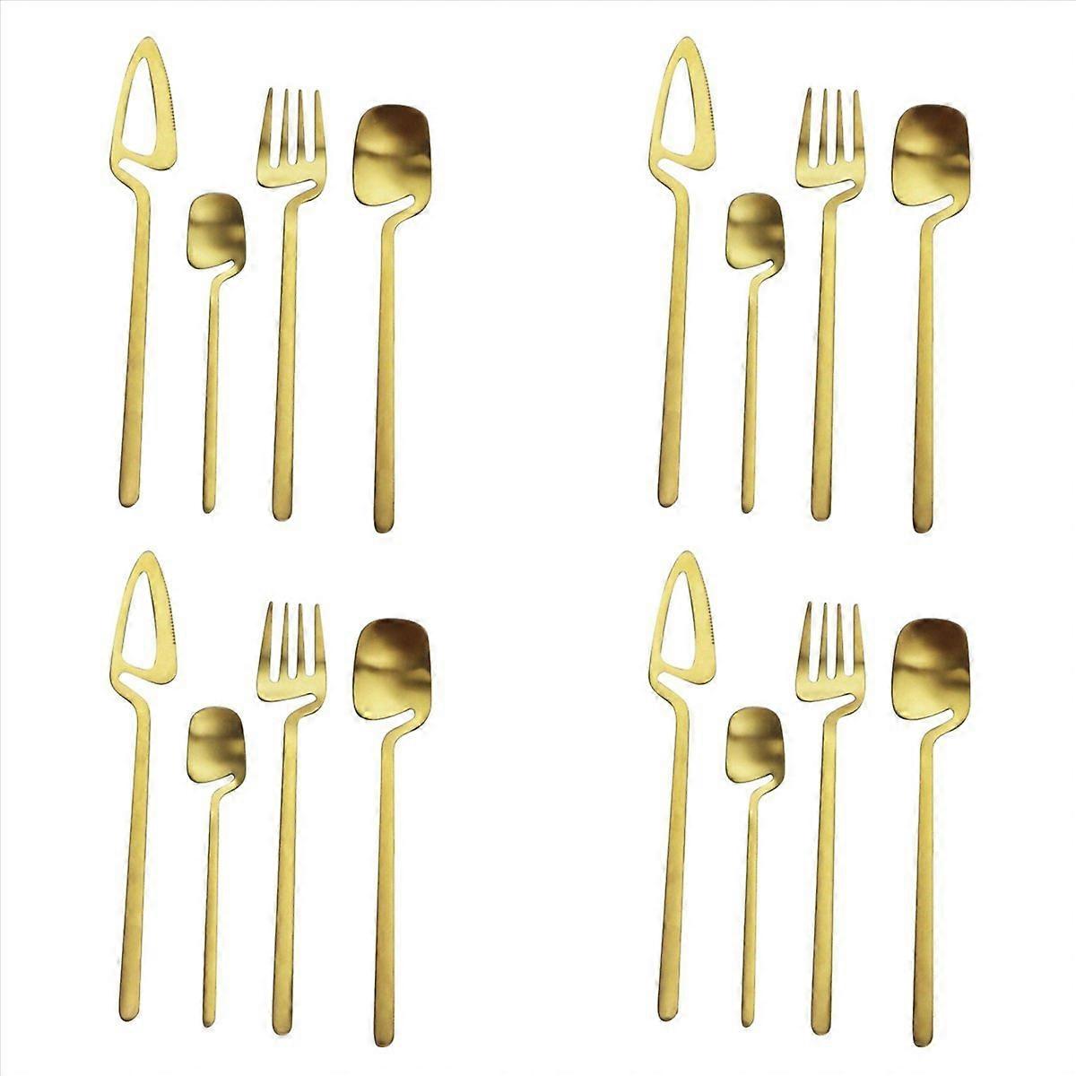 Stainless Steel Dinner Knife Fork Spoon Dinnerware Set (Gold,4 PCS)