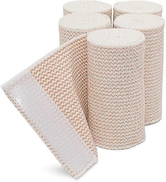 Cotton Elastic Bandage, 4" X 0.9-2 Cm Stretch Length, Hook And Loop Closure, Latex-free Compression Bandage (pack Of 5)