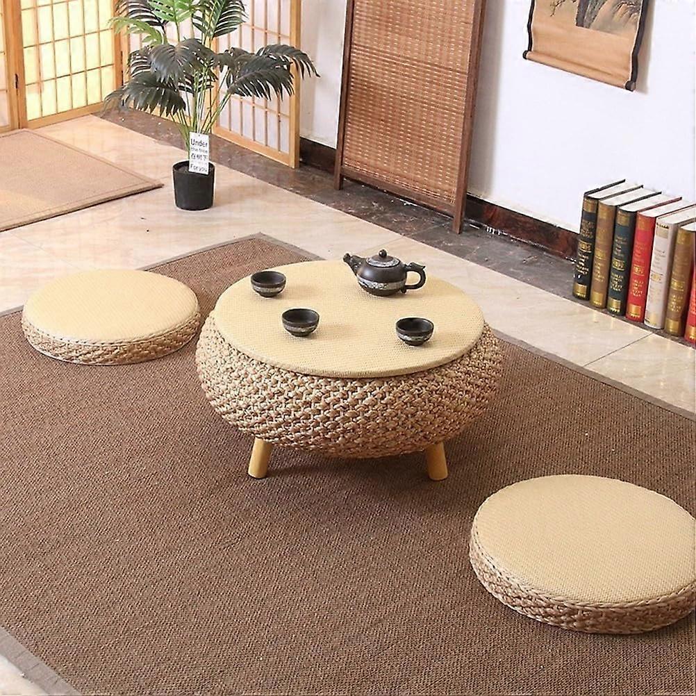 Rattan Coffee Table Tatami Floor Table Round Small Low Tea Table 60 X 60 X 25 Cm Model B Rattan Straw