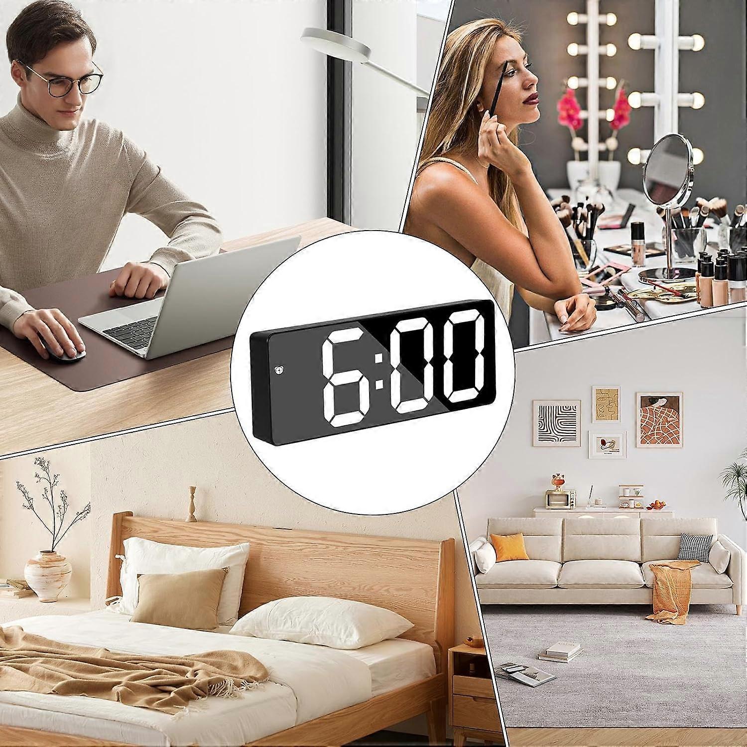 LED Mirror Alarm Clock  Digital Desk Clock With Adjustable Angle LargeNumber Display, Modern Bedroom Decor